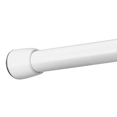 Imagen de iDesign barra para cortinas de ducha, soporte baño tamaño corto y acero, telescópica extensible instalar sin taladro, blanco
