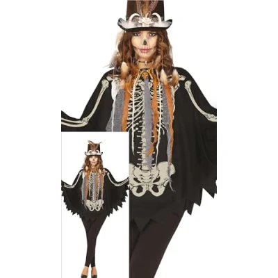 Imagen de FIESTAS GUIRCA Disfraz de Poncho Esqueleto para Mujer Negro con Estampado Disfraces Halloween Talla L