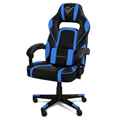 Imagen de Phoenix Silla Gaming de Escritorio y Oficina, Ajustable en Altura Giratoria, Reposabrazos Acolchados, Soporte Lumbar, Reclinable (Blue)