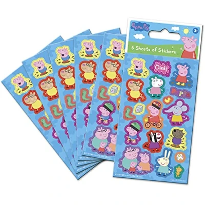 Imagen de Paper Projects Peppa Pig Paquete de 6 calcomanías para bolsas fiesta (6 hojas), producto oficial y perfecto como bolsa o relleno calcetines, 12,5 x 7,5 cm