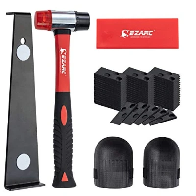 Imagen de EZARC Kit de Suelo Laminado Instalación Madera con Martillo Goma Doble Cara, Rodilleras Espuma, Bloque Impacto, Barra Tracción, 60 Espaciadores