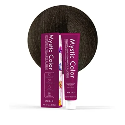 Imagen de Mystic Color, Tinte para el Cabello, Fórmula Enriquecida con Aceite de Argán y Caléndula, Coloración Permanente en Crema Larga Duración, Castaño Frío 4.11, 100 ml