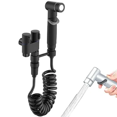 Imagen de Duchas Higienicas grifo Bidet para WC con 1 En 2 Fuera Válvulas de Cobre Fino, Manguera y Soporte 2M, la Higiene Personal Diaria wc,Black