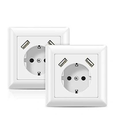 Imagen de 2 X USB Enchufes pared Blanco Toma de Corriente con puertos 3.4A Schuko Enchufe Superficie Cabe en Caja Estándar Empotrada para Cargar Dispositivos Móviles Smartphone MP3 Tableta