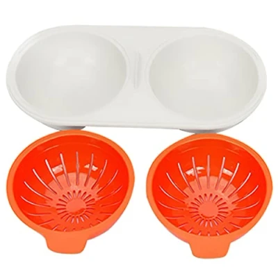 Imagen de Lvjkes Hervidor de huevos doble taza, Vaporera huevos, para microondas sartén antiadherente capa con tapa cocinar cocina (naranja)
