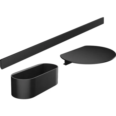 Imagen de hansgrohe WallStoris set de accesorios para bañera, baño sin taladro 3 piezas, barra mural, repisa baño, cesta blanco mate, negro 27966670