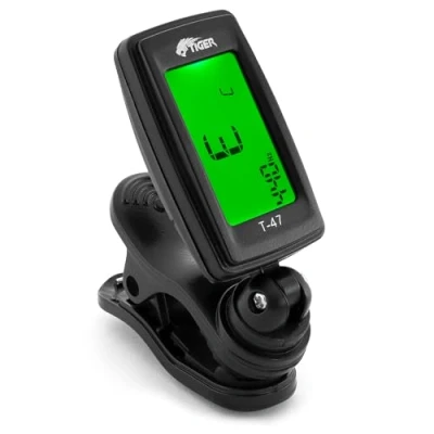 Imagen de TIGER Afinador cromático digital T 47 con clip para guitarras acústicas, eléctricas, bajos, banjo, ukelele y violín, color negro