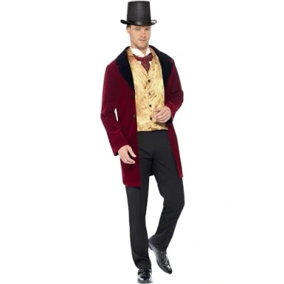 Imagen de Smiffys Traje de Lujo Caballero Edwardian, Rojo, con Chaqueta, Falso Chaleco y Corbata