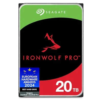 Imagen de Seagate IronWolf Pro, 20 TB, Enterprise HDD NAS interno CMR, SATA a 6 Gb/s, 7200 RPM, caché de 256 MB para almacenamiento conectado red RAID, servicios Rescue, Paquete Abre fácil (ST20000NTZ01)