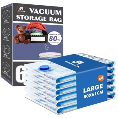 Imagen de CaptainFive Bolsas de Almacenaje al Vacio 6 Piezas 6L (6 * 80x61cm), Ropa, para Guardar Ropa Cama, Edredones, Almohadas, Mantas, Ahorro Espacio