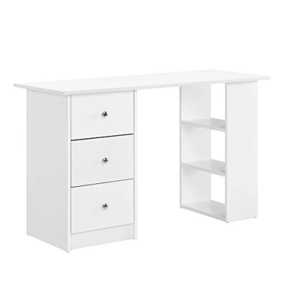 Imagen de [en.casa] Mesa Escritorio de Ordenador 120 x 49 72 cm 3 Compartimientos y Cajones para Oficina Despacho Tablero Aglomerado, Recubierto Melamina Blanco