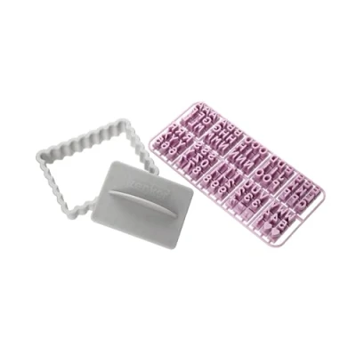 Imagen de Zenker Cortador de Galletas Rectangular con Molde Letras, Números y Corazones, Moldes para Infantiles, Color Gris Rosa, 10x7,5 cm, 3 pzas.