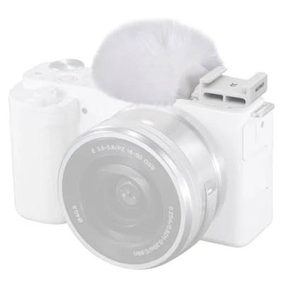 Imagen de NEEWER Protector de Viento con Zapata Fría para ZV Serie Vlog Cámaras, Parabrisas Peludo Micrófono Adaptador Montaje Compatible Sony 1F E10 1 E1 II, CA133 Blanco