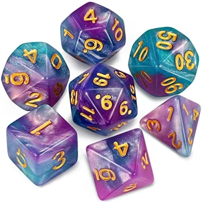Imagen de Butterfly Bush Polyset Dice Polydice Purple Blue Green Teal Glitters and Gold Set of 7 Pieces D&amp;D RPGs Plastic Polyhedral DnD / Dungeons Dragons