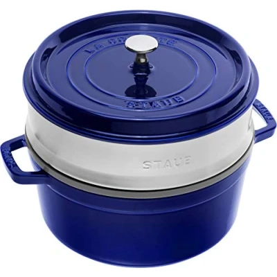 Imagen de Staub Cocotte Redonda con Cesta Vapor, Hierro Fundido, Gris Grafito, 26 cm