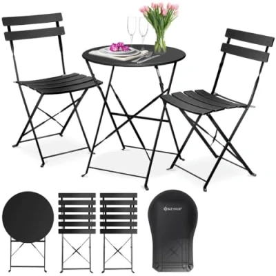 Imagen de KESSER® Juego de Muebles jardín 3 Piezas con 2 sillas Plegables, balcón, jardín, Mesa Metal