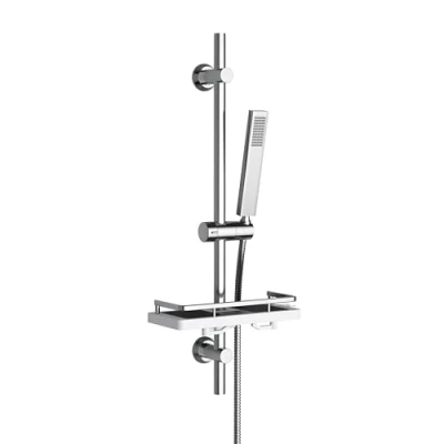 Imagen de Görbach Columna ducha con Estante ducha, Acero inoxidable Conjunto de barra 70 cm y cabezal alcachofa manguera soporte cromada