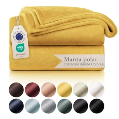 Imagen de Blumtal Mantas para Sofá de Franela Suave y Acolchada Manta Polar 100% Microfibra Extra Suave, sofá, Cama o Sala Estar, Amarillo Mostaza, 270 x 230 cm
