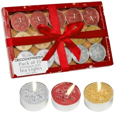 Imagen de DECO EXPRESS Pack Velas de Te, Set Sin Aromas, Multipack con Duración 2,5, 3 o 6 Horas (Multi 15 Pack)