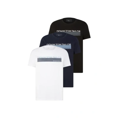 Imagen de TOM Tailor Denim 3 PACK Camiseta estampada, Hombre, Talla: Large, Black