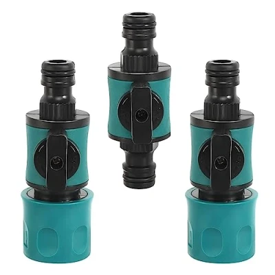 Imagen de CAINCAY Acoplamiento para manguera de jardín con válvula reguladora, 3 unidades agua 16 mm, conector rápido, grifo paso reguladora 2 vías