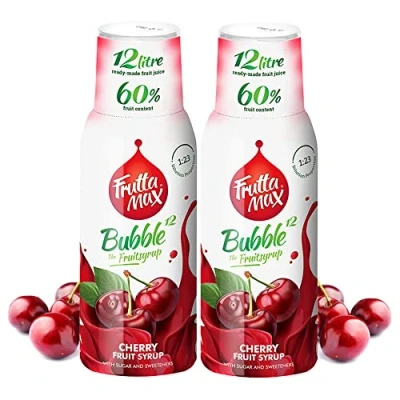Imagen de 2 paquetes FruttaMax Concentrado de jarabe frutas Menos azúcar con un 60% contenido fruta adecuado para máquina refrescos (2 x 500 ml) Cereza)