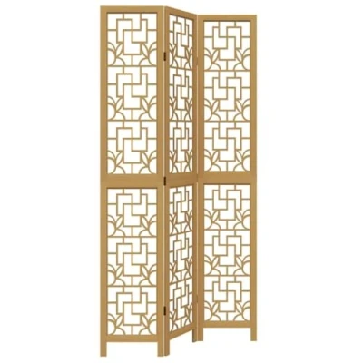 Imagen de vidaXL Biombo Separador de 3 Paneles, Pantalla Privacidad, Partición Habitación, Divisor para Oficina, Madera Maciza Paulownia Marrón