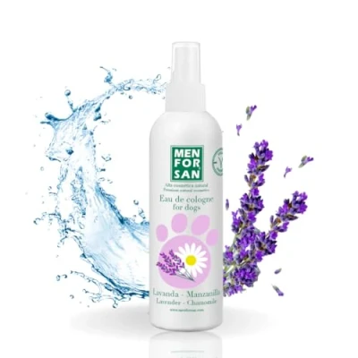 Imagen de MENFORSAN Agua de colonia para perros Lavanda/Manzanilla Aroma intenso y refrescante Efecto desodorante Con Ingredientes muy suaves ue NO irritan la Piel Ph Neutro 125 ml