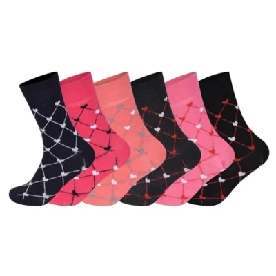 Imagen de ARG 6 pares de calcetines para mujer no elásticos diabéticos, fáciles agarrar, sueltos, suaves, algodón, alimentación hinchada, aptos odemas, Reino Unido 4 8, Corazones, Talla