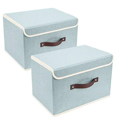 Imagen de TYEERS Cajas de Almacenaje con Tapa, Tela, Lavable, Organizadoras, 38x25x25 cm, Juego 2, Aqua Spring
