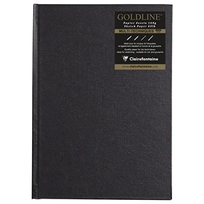 Imagen de Clairefontaine 34245C Un carnet cousu collé Goldline 64 pages blanches (format Portrait) 14,8x21 cm 140g, couverture rigide noire