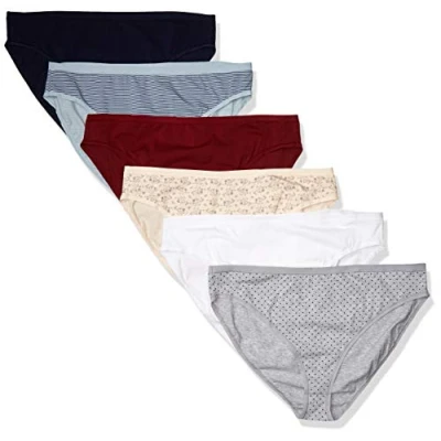 Imagen de Amazon Essentials Ropa interior de algodón con pernera alta (disponible en tallas grandes) Mujer, Pack 6, Multicolor/Floral/Lunares/Rayas, XXL Grande
