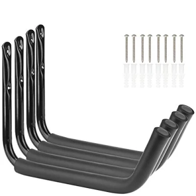 Imagen de pipabiba Paquete de 4 ganchos almacenamiento resistentes para kayak, 38 cm, montaje en pared, garaje, tabla surf, escalera, capacidad máxima 25 kg (27 cm x cm)