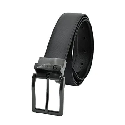 Imagen de Sergio Tacchini, Cinturón de hombre reversible, cuero genuino, hebilla rectangular, ajustable y recortable, Longitud 120 cm Negro marrón 125/130