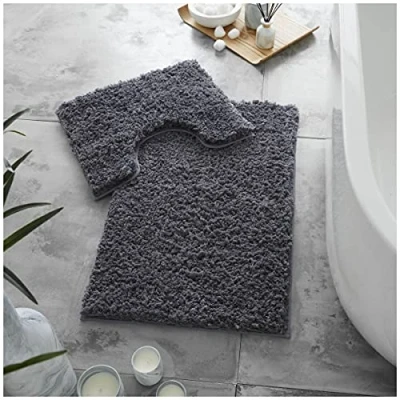 Imagen de GC GAVENO CAVAILIA Alfombrilla de baño 2 Piezas, Alfombra Inodoro Cero Giro, Altamente Absorbente Agua, Antideslizante, carbón (50 x 80, 50 40)
