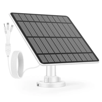 Imagen de Weinsamkeit 5W Panel Solar para Cámara Vigilancia Exterior, Compatible con Cámaras Eufy Cam, 2C/2C Pro, 2/2Pro, E20/E40, Enthält USB C, Micro, DC Interfaz, 3M Cable, IP65 a Prueba de Agua