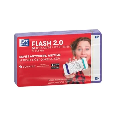 Imagen de Oxford Flash 2.0 80 fichas Bristol Cards 7,5 x 12,5 cm, fondo blanco liso, marco morado