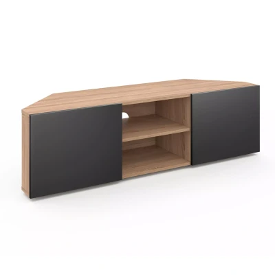 Imagen de IDMarket Mueble TV 110 cm esquina ELI madera forma haya puertas negras