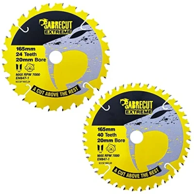 Imagen de 2 hojas de sierra circular inalámbricas SCCSFK165CL SabreCut 165 mm, 24 T y 40 x 20 compatible con Dewalt Bosch Makita muchos otros.
