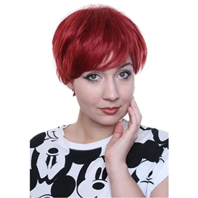 Imagen de Prettyland C514 peluca corta pasos agotados de corte color intenso partido la Cosplay Rojo