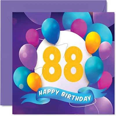 Imagen de Tarjeta de cumpleaños número 88 para hombres y mujeres, fiesta globos, tarjetas feliz hombre años, mujer, bisabuelo, abuelo, abuela,