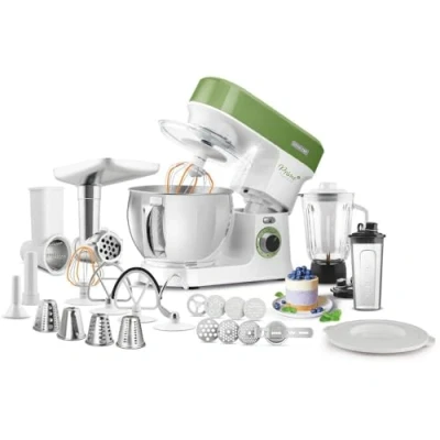 Imagen de Sencor robot pastelero multifuncional, de cocina potente, motor 1200 W, con iluminación LED, 6 velocidades, puls y 2 programas NutriSmart, kit accesorios completos verde 3780