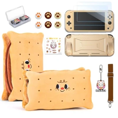 Imagen de innoAura Funda para Switch Lite,Paquete de Accesorios 14 en 1 Lite con Estuche Transporte Lite,Protector Pantalla Lite,Estuche Juegos Switch(Galleta Marrón)