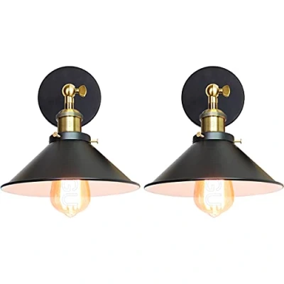 Imagen de iDEGU 2 piezas Lámpara de Pared Industrial E27 Aplique Estilo Edison Metal con Rotación 180 techo Vintage para Dormitorio Sala Estar Cocina, 22cm (2x Negro+Blanco)