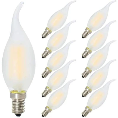 Imagen de Tuoplyh 10 Unidades E14 Regulable Bombilla C35 4W Filamento LED Blanco Cálido 2700K Forma Flamear Vidrio Esmerilado Brillo Ajustable AC220V