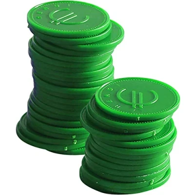 Imagen de HENDI fichas plásticas grabadas con símbolo del euro, BarUp, reutilizables, monedas para pagos alternativos y vales de consumición en bares, restaurantes, eventos, 100 uds, ⌀25mm, ABS, verde