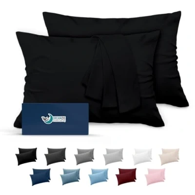 Imagen de Dreamzie Fundas de Almohada (Juego 2) para Las Almohadas 50 x 80 cm, Negro, Microfibra (100% Poliéster) Cojines Calidad con una Suavidad Incomparable