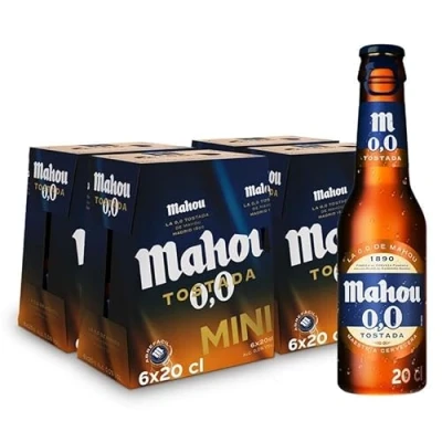 Imagen de Mahou 0,0 Tostada, Pack de 24 Botellas x 20 cl, Cerveza Sin Alcohol Dorada Amber Lager, Sabor Suave y Refrescante, 0.0% Volumen