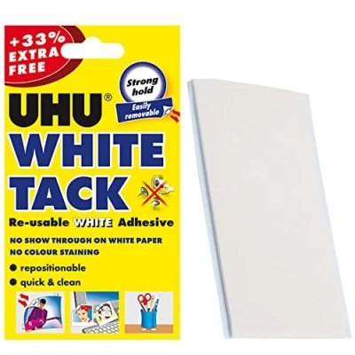 Imagen de UHU White TACK Original reutilizable Sticky Adhesive Multiusos reposicionable oficina en casa escuela (1 x PACK (AMBLE) BLANCO)