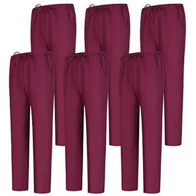 Imagen de MISEMIYA Pack 6 Pcs PANTALÓN Sanitarios Unisex Cintura ELÁSTICA UNIFORMEES Uniformes MEDICOS UNFIROMES M, Granate